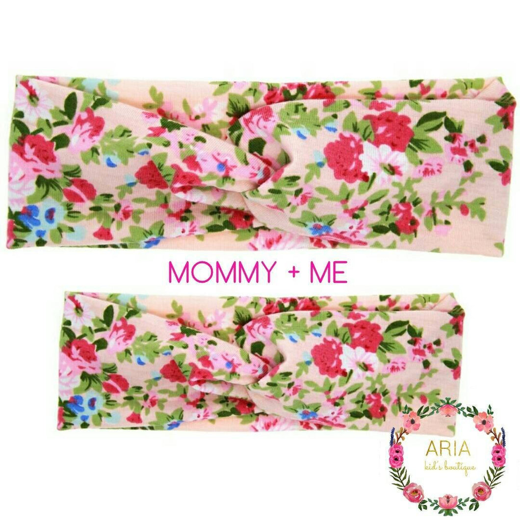 WHOLESALE BUNDLE - Vintage Pink Mommy and Me Floral Headband Gift 2 pc/set - ARIA KIDS
