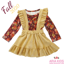 Red Floral Top with Cream Suspender Skirt Set - ARIA KIDS