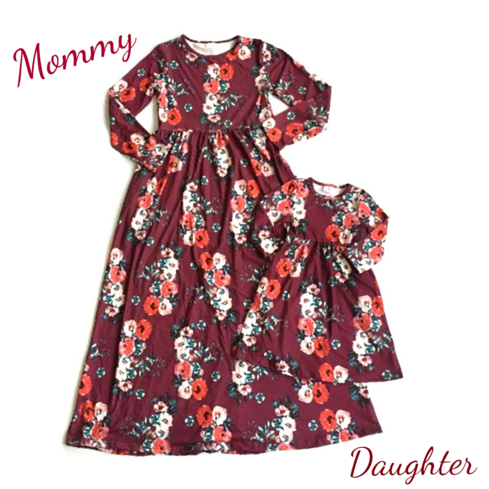 Burgundy Floral Mommy and Me Mother Daughter Dress - ARIA KIDS