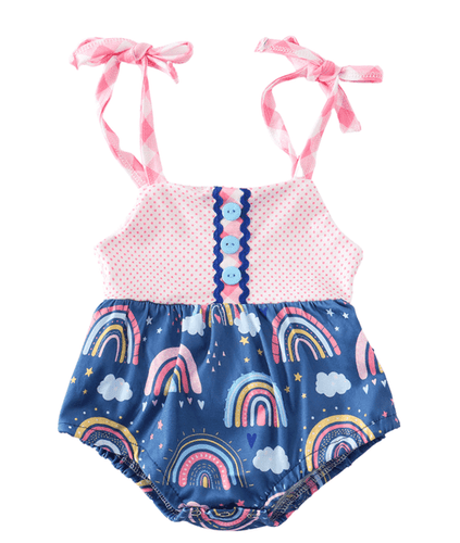 Rainbow Gingham Plaid Baby Bubble Romper - ARIA KIDS