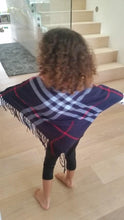NAVY - ARIANA Toddler Girl Round Neck Plaid Poncho - ARIA KIDS