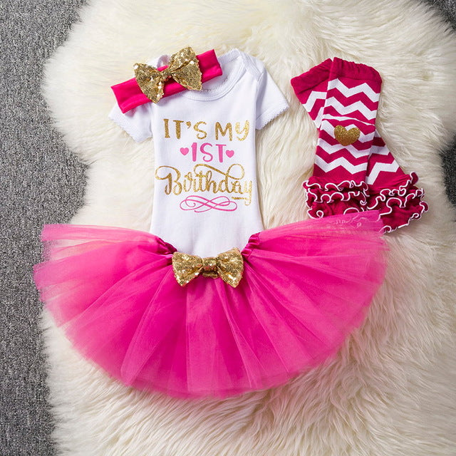 tutu 1st birthday dress Princess 1 Year Birthday Tutu Dress with Golden Accents – Mia Belle Girls main image 0