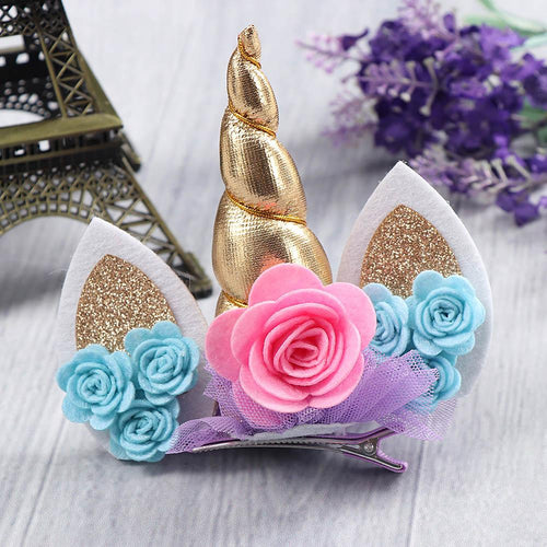 Gold Unicorn Floral Hair Clip - ARIA KIDS