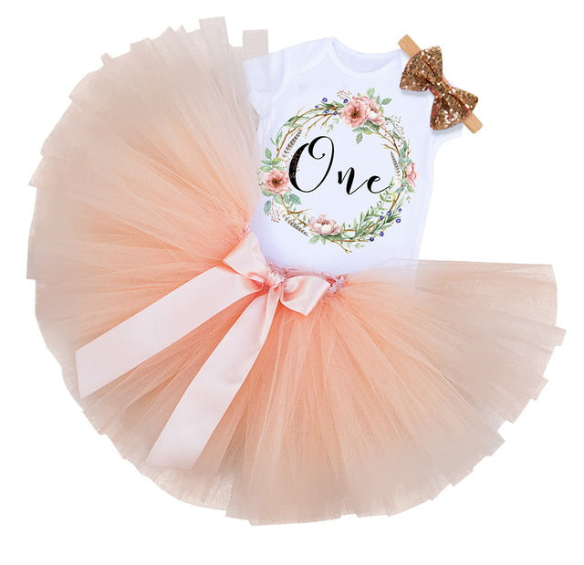 Floral Wreath 1st Birthday Tutu Outfit - 4 Colors ARIA KIDS Floral Wreath 1st Birthday Tutu Outfit - 4 Colors ARIA KIDS