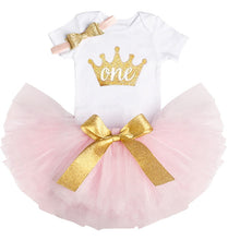 Princess Crown ONE - 1st Birthday Party Baby Girl Tutu Cake Smash Outfits 3-Pc Set - ARIA KIDS