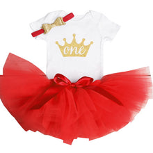 Princess Crown ONE - 1st Birthday Party Baby Girl Tutu Cake Smash Outfits 3-Pc Set - ARIA KIDS