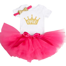 Princess Crown ONE - 1st Birthday Party Baby Girl Tutu Cake Smash Outfits 3-Pc Set - ARIA KIDS