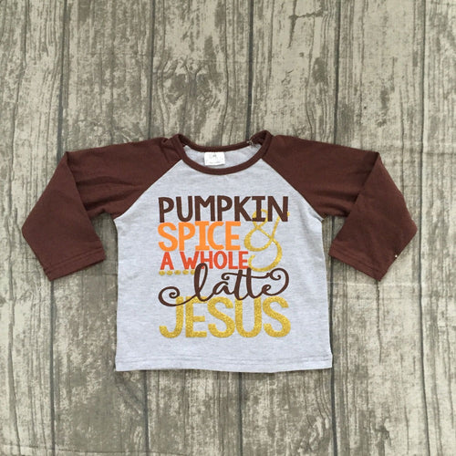WHOLESALE CLEARANCE BUNDLE - Pumpkin Spice and a Whole Latte Jesus Raglan Fall Shirt - ARIA KIDS