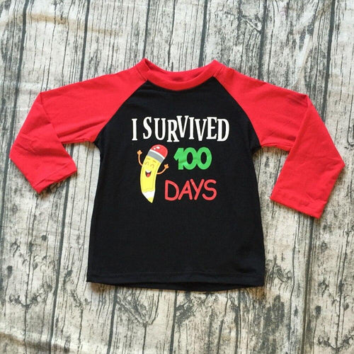 I Survived 100 days Boys Girls Raglan Shirt - ARIA KIDS