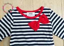 Cassie Navy/White Stripe Red Bow Tunic Dress - ARIA KIDS
