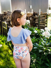 Mommy & Me Blue Floral Ruffle Swimsuits - ARIA KIDS